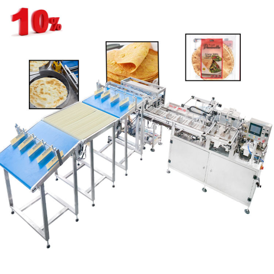 high-end machine for feeding, bagging, sealing, and cartoning pre-made flatbread bases